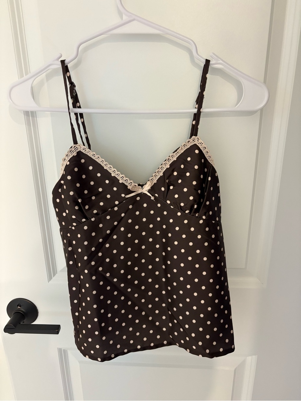 Japna Black Polka Dot Lace-Trim Cami Tank
